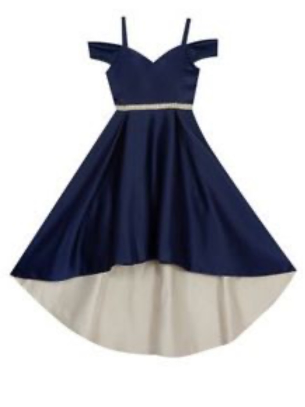 High low sweetheart neck spaghetti strap floral jeweled belt satin midi dress XS